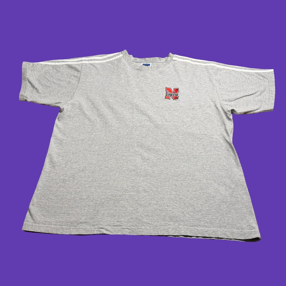 Y2K Adidas Nebraska Cornhuskers NCAA Football T Shirt Mens L Embroidered USA